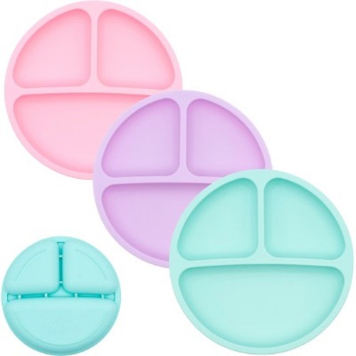 WeeSprout Silicone Plates for Babies & Toddlers 100% Food-Grade Dishes - No Lids, 3 Pack