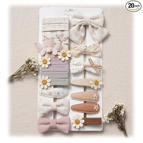 Fancy Clouds 20 Pcs Hair Clips for Girls with Bows Butterfly Flower,2" Fully Lined Alligator Clips and Barrettes,Handmade Hair Accessories for Baby Toddler Young Kids School Age Girls Gifts