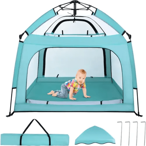Bend River Baby Playpen with Canopy, Square Toddler Beach Tent (Green)