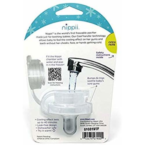 Nippii Baby Freezable Teether Pacifier Fill with Water. Freezable Pacifier Provides Cold Soothing Gum Teething Relief for Teething Babies