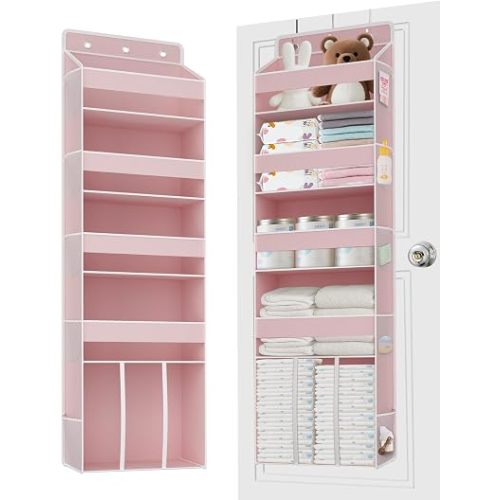 TAHAVICE 1PC Pink Over the Door Nursery Organizer with Large Capacity Caddy
