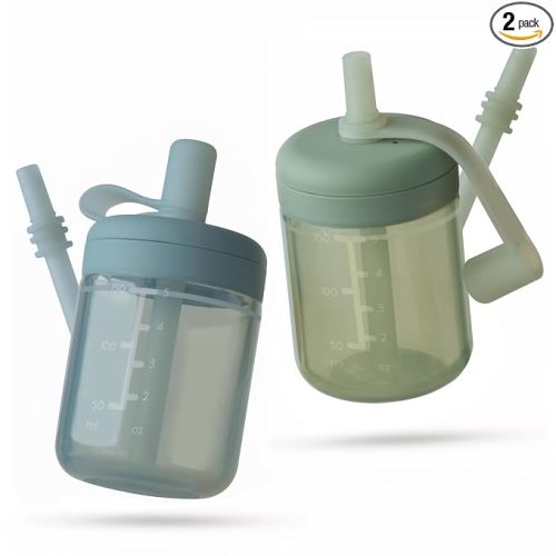 Moonkie Baby Straw cup | Silicone Toddler Sippy Cup Training Cup with Straw Lid | BPA-Free Drop-Proof Baby Cup | Led Weaning | 6 Months+, 5 oz, 2pack