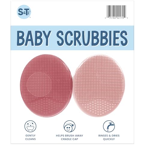 S&T INC. Exfoliating and Massaging Cradle Cap Bath Brushes for Baby, Silicone - 2 Inch x 2.5 Inch, Pink, 2 Pack