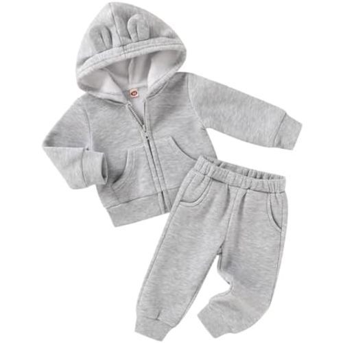 Happy Town Baby Clothes for Girls Boys Clothes Solid Color Zipper Hoodie and Pants Set Infant Fall Winter Outfits