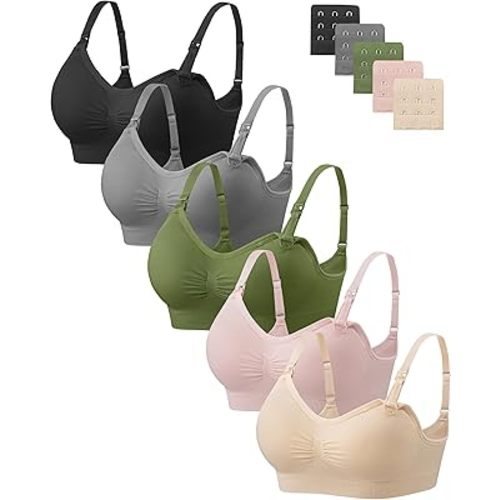 Angelhood Nursing Bra 5 Pack Womens Maternity Breastfeeding Seamless Wireless Sleep Bra with Extenders