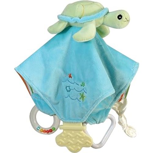 Stephan Baby Go Fish Plush Chewbie Activity Toy and Teething Blankie, Green Sea Turtle