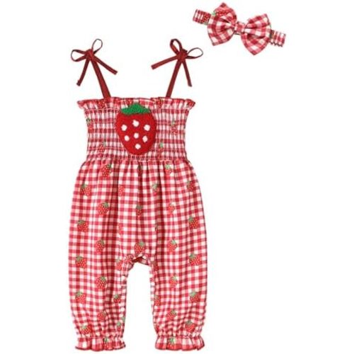 Happy Town Baby Girl Clothes Sleeveless Romper Jumpsuit with Headband Summer Infant Outfits for 0-24 Months