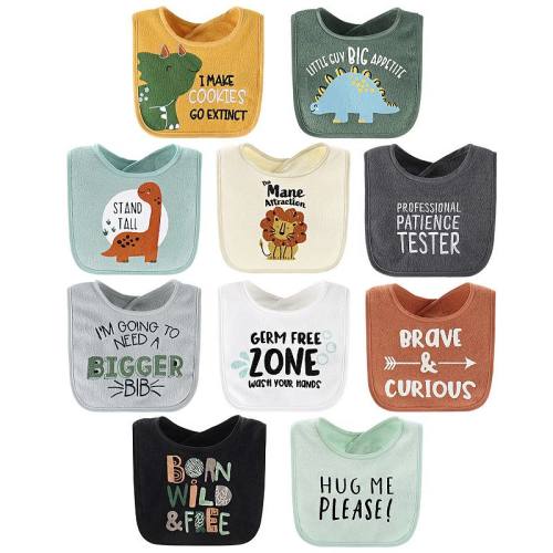 The Peanutshell 10-Pack Dino Boy Terry Cloth Baby Feeding Bibs