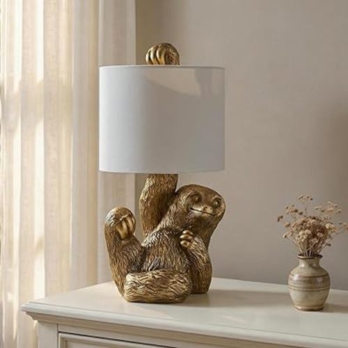 Crestview Collection 22-Inch Resin Gold Sloth Table Lamp,Linen Shade