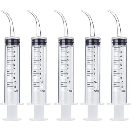 Wisdom Teeth Syringe, 5 Pack Irrigation Dental Syringes with Measure Scale & Curved Tip for Dental Care Liquid Oral Tonsil Stone