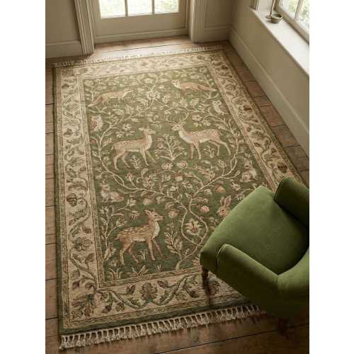 Traditional Woodland Animal Hand Knotted Wool Area Rug Nature Design