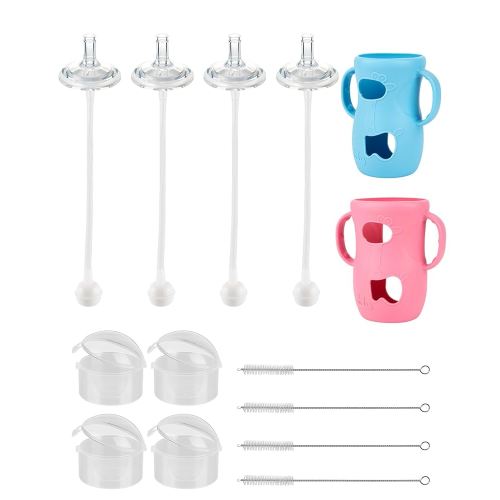 Straw Cup Conversion Kit for Avent Natural Glass Baby Bottle 8oz – Includes Handle, Silicone Sleeve for Anti-Breakage, Straw Nipple & Weighted Straw