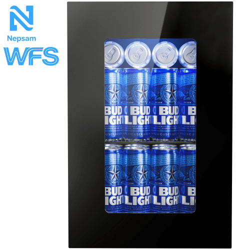 Nepsam 25 Cans Wine Cooler and Beverage Refrigerator with Glass Door, Freestanding Compact Drink Fridge for Indoor Home, Office, or Bar, Black