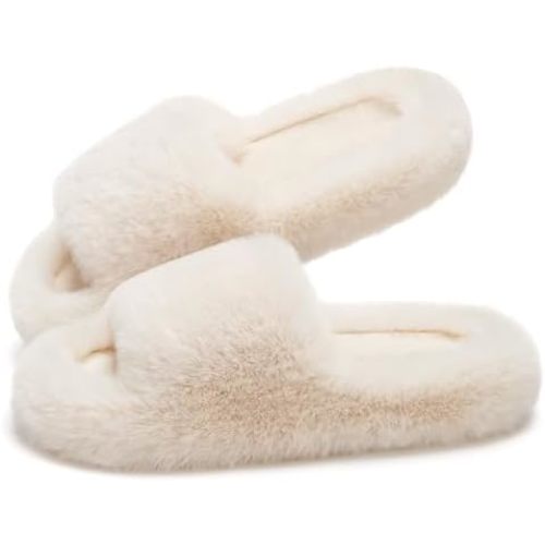 ATHMILE Womens Slippers with Arch Support Lightweight Fuzzy House Slippers for Women Cozy Memory Foam Indoor Open-toe Comfy Shoes for Women