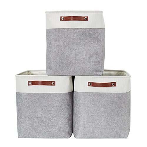 DECOMOMO Storage Baskets | Large Storage Bins 54.5L Fabric Baskets for Organizing Laundry Nursery Toys Cloth Linen Closet Organizers with Handles (Grey and White, XXXL - Jumbo/3P - 17" x 13" x 15")