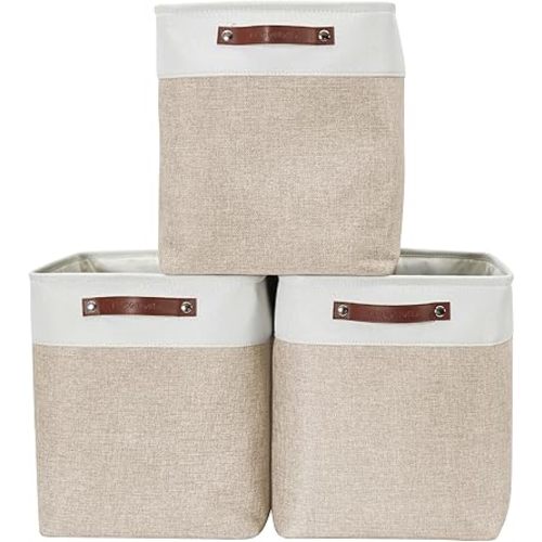 DECOMOMO Extra Large Storage Baskets, 54.5L Fabric Storage Bins for Organizing Linen Closet, Nursery (Beige & White, XXXL - 3 pack)