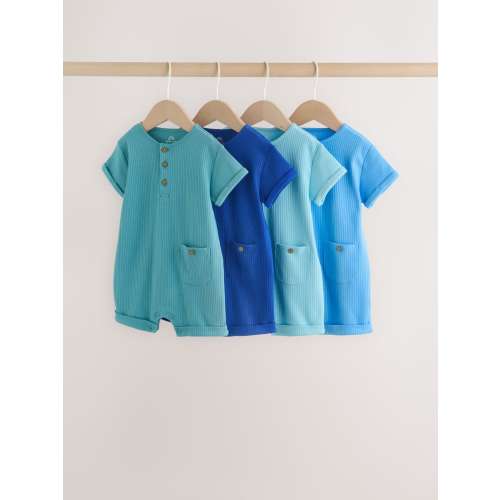 Green Grandad Button Neck Baby Rompers 4 Pack