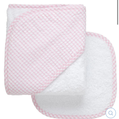 Pink Big Check Hooded Towel Set