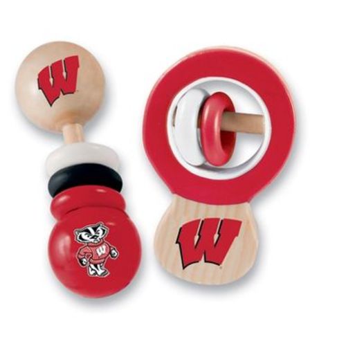 BabyFanatic Wood Rattle 2 Pack - NCAA Wisconsin Badgers Baby Toy Set