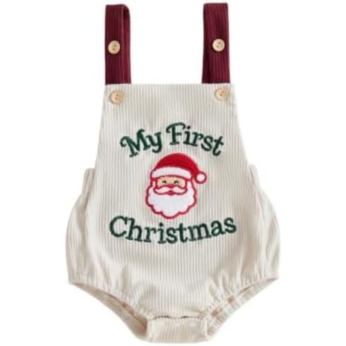 My First Christmas Baby Overalls Corduroy Romper Xmas Clothes