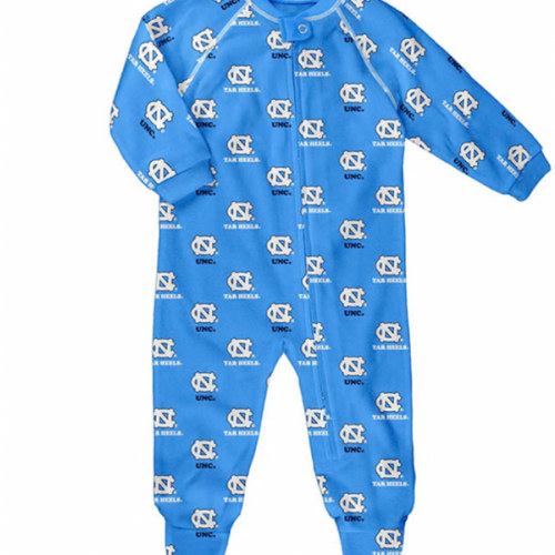 North Carolina Tar Heels CAROLINABLUE Baby Raglan Zip Up Romper Pajamas - 6/9M