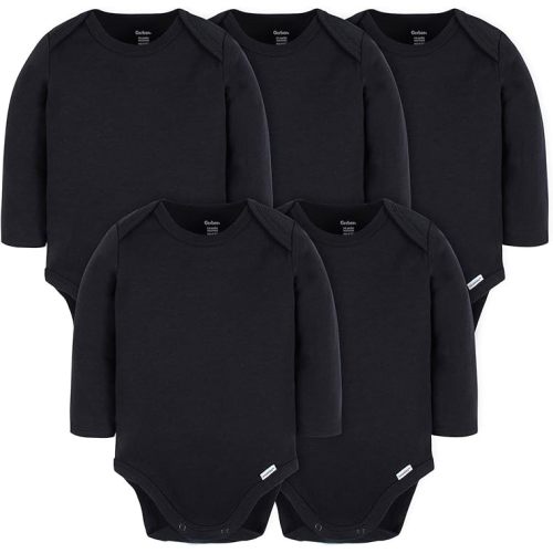 Gerber Baby Long Sleeve Solid Onesies Multi-Pack Interlock 180 GSM, White, 3-6 Months