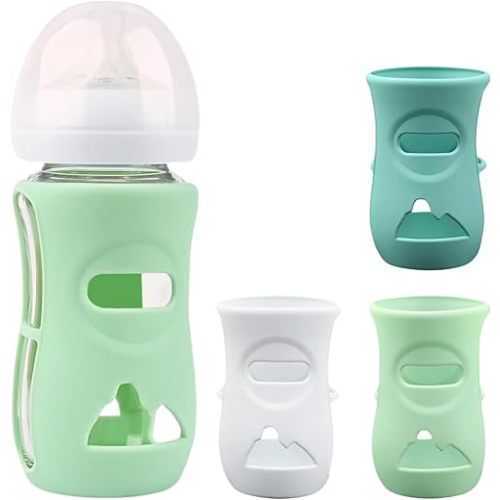 Silicone Sleeves for Dr. Brown’s Options+ Wide-Neck Glass Baby Bottles (8oz/9oz) Set of 3 | Anti-Breakage Baby Bottle Holders | Fits 8 oz Glass Bottles | BPA-Free