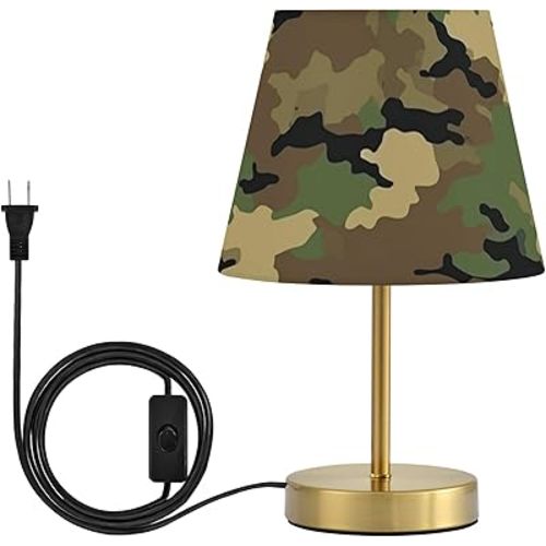 linqin Army Camouflage Table Lamp for Bedroom 3 Colors Modes Bedside Lamps with Shade for Nursery Home Office, Bulb Included