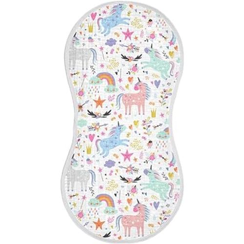 Kigai Unicorns and Rainbow Muslin Baby Burp Cloths - Super Absorbent and Soft Burping Rags - Cotton Burp Clothes Set for Boys and Girls, 2 Pack