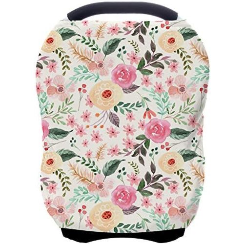 Nursing Carseat Canopy Breastfeeding Cover - Multi-use Stretchy Car Seat Covers for Babies, Baby Shower Gifts (Pink Floral)
