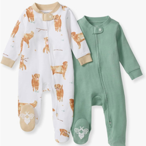 Burt's Bees Baby Boys Sleep and Play Pajamas, 100% Organic Cotton, One-piece PJs, Diagonal Zip Up Loose Fit Footie