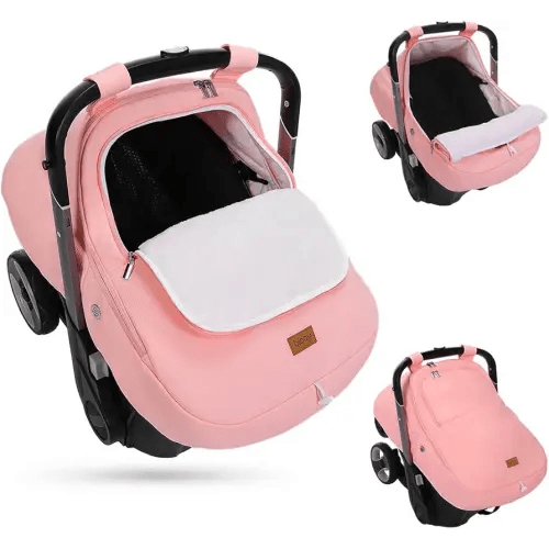 Bioby Winter Baby Car Seat Cover, Infant Car Seat Cover for Boy Girl, Roomy, Cozy, Warm, Waterproof Baby Carseat Covers Canopy with Thickened Fleece Lining, Breathable Hole, Universal Fitted Pink