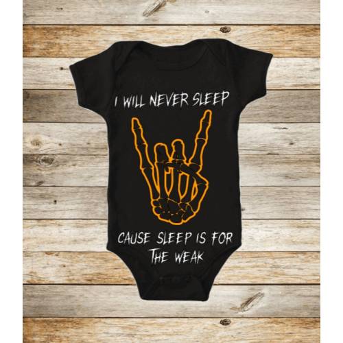 I will never sleep cause sleep is for the weak, Rock on, Skeleton, Spooky, Halloween, Goth, Metal