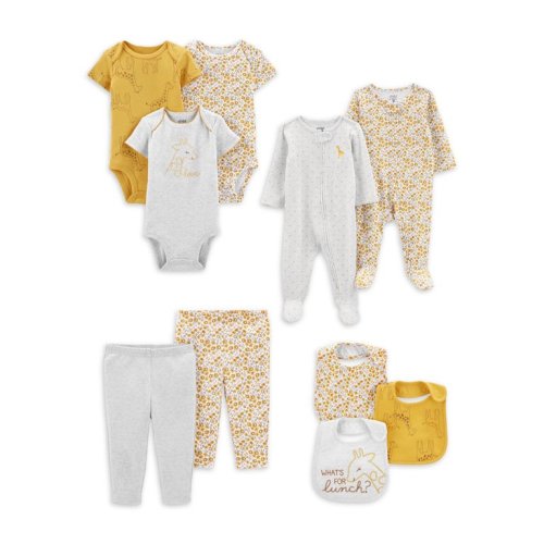 Carter's Child of Mine Baby Girls Short Sleeve Bodysuits, Pants, Bibs, & Sleep N' Play, 10-Piece, Preemie-6/9 Months