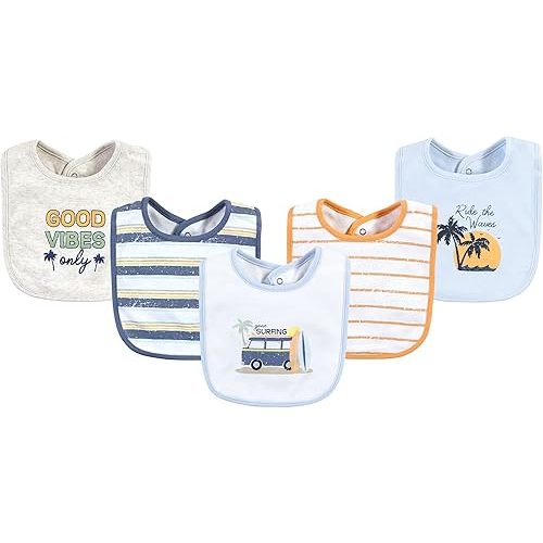 Hudson Baby Unisex Baby Cotton Bibs, Gone Surfing, One Size