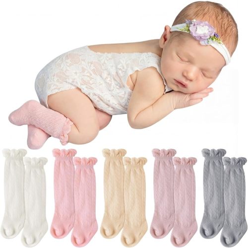 Shyyween 5 Pairs Long Preemie Socks Premature Newborn Baby Knee High Cotton Socks for Girls Boys Infant Toddler