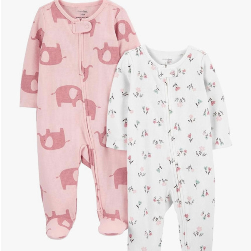 Simple Joys by Carter's Baby Girls' 2-way Zip Thermal Footed Sleep and Play, Pack of 2