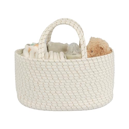 JUNBOLE Diaper Caddy Organizer Cotton Rope Baby Basket Nursery Storage and Portable Tote Bag for Car Ideal Baby Shower Gifts and Registry Must-Have for Newborn Essentials striped