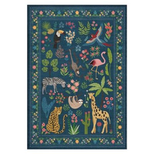 9x12 Green Vintage Animal Rugs, Washable Forest Jungle Non Slip Large Carpet for Living Room Dining Room Bedroom Farmhouse Laundry Nursery Kids Room