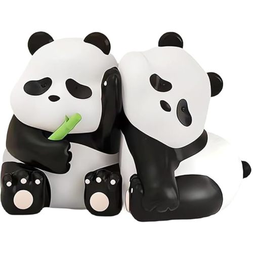 2pcs Cute Panda Decorative Bookends, Resin Unique Animal Book Ends, Fun Modern Home Sculptures, Modern Panda Statues, for Living Room Entrance, Bookshelf, Bedroom, Office Table Decorations