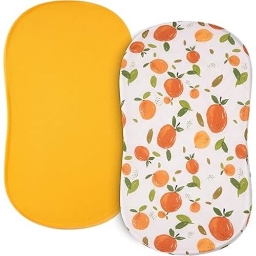 TILLYOU Baby Bassinet Sheets for Girls Boys 2 Pack Baby Sheets for Square Rectangle Oval Bassinet Mattress 33X16 Inch, Orange Flavour & Orange