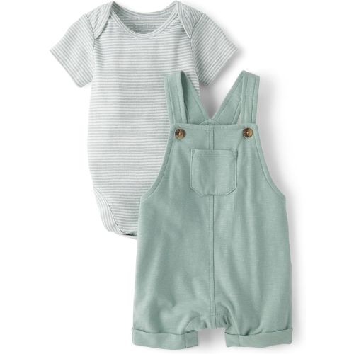 The Children's Place Baby Boys' And Newborn Short Sleeve Bodysuit and Overalls 2 Piece Playwear Set