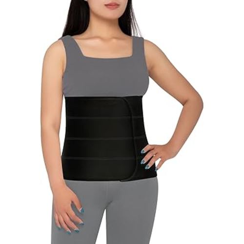 S Abdominal Binder Post Surgery for Men and Women, 12" High Postpartum Tummy Tuck Belt Provides Bariatric Stomach Compression, High Elasticity, Breathable - (45" - 60") 4 PANEL Black