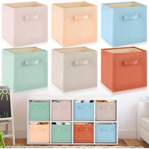 Bybiment 6 Pcs Cube Storage Bin 11'' Storage Bins for Room Decor Bins Foldable Baskets for Nursery Organizer Boxes Boxes (Pastel Colors)