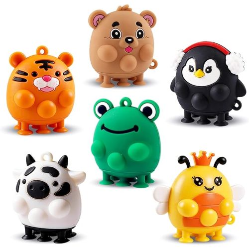 6 PCS Animal Suction Popper Sensory Toys, Travel Toys for Airplane & Car Activities, Silicone Pop Fidget Toys for Kids, Birthday Gifts for Girls & Boys