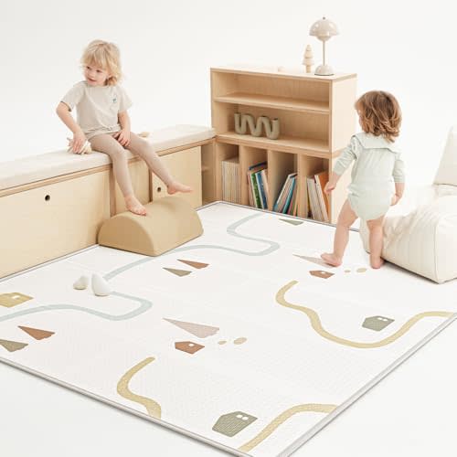 X-Large Baby Play Mat Foldable Baby Mat for Floor Reversible Playmats | 70*78*0.4 Waterproof Crawling Mat for Boys Girls Toddlers, Portable Playmats for Playpen & Travel & Outdoor with A Bag