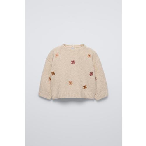 FLORAL EMBROIDERY KNIT SWEATER - Light beige | ZARA United States