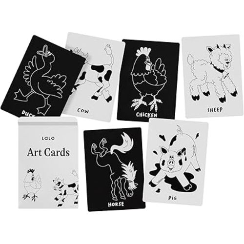 Lalo Art Cards - Set of 6 High Contrast Baby Cards for Infants - Printed with Soy-Based Ink, Lead & Phthalate-Free - Newborn Brain Development Toys - Farm Animals