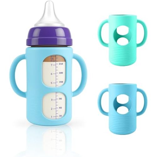2-Pack Silicone Sleeves for New Lansinoh & Pigeon Glass Baby Bottle 8 oz