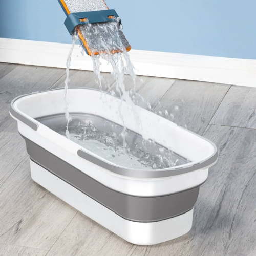 Collapsible Mop Bucket with Handle, Silicone Square Cleaning Bucket for Windows Car Washing, Space Saving Foldable Cleaning Supplies Organizer Tub